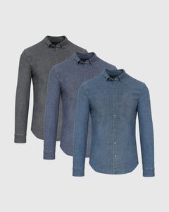 True ClassicLong Sleeve Stretch Chambray Shirt 3-Pack