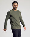 Man wearing Kelp Long Sleeve Active Mesh Crew in studio.