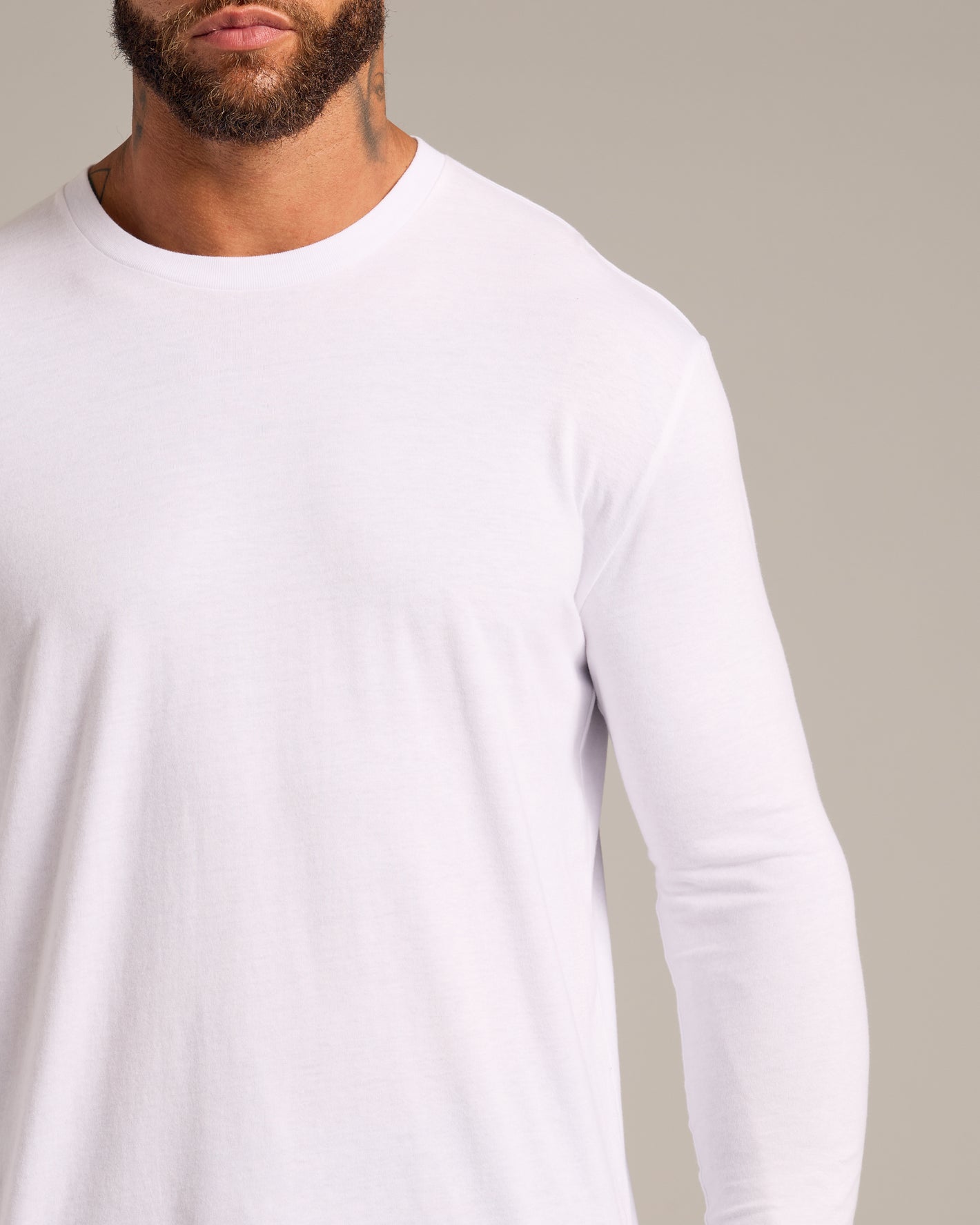 White Classic Long Sleeve Crew Neck 6-Pack on a model's upper body.