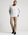 Light Heather Gray Marled Crew Neck Sweater on model, showcasing casual-smart fit.