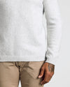 Light Heather Gray Marled Crew Neck Sweater worn with tan chinos.