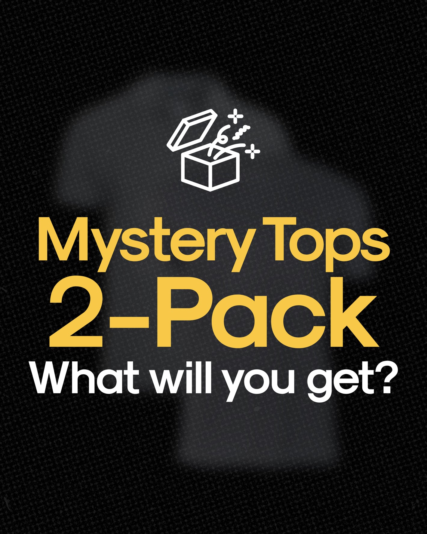 Mystery Tops 2-Pack promotional graphic featuring a gift box illustration.
