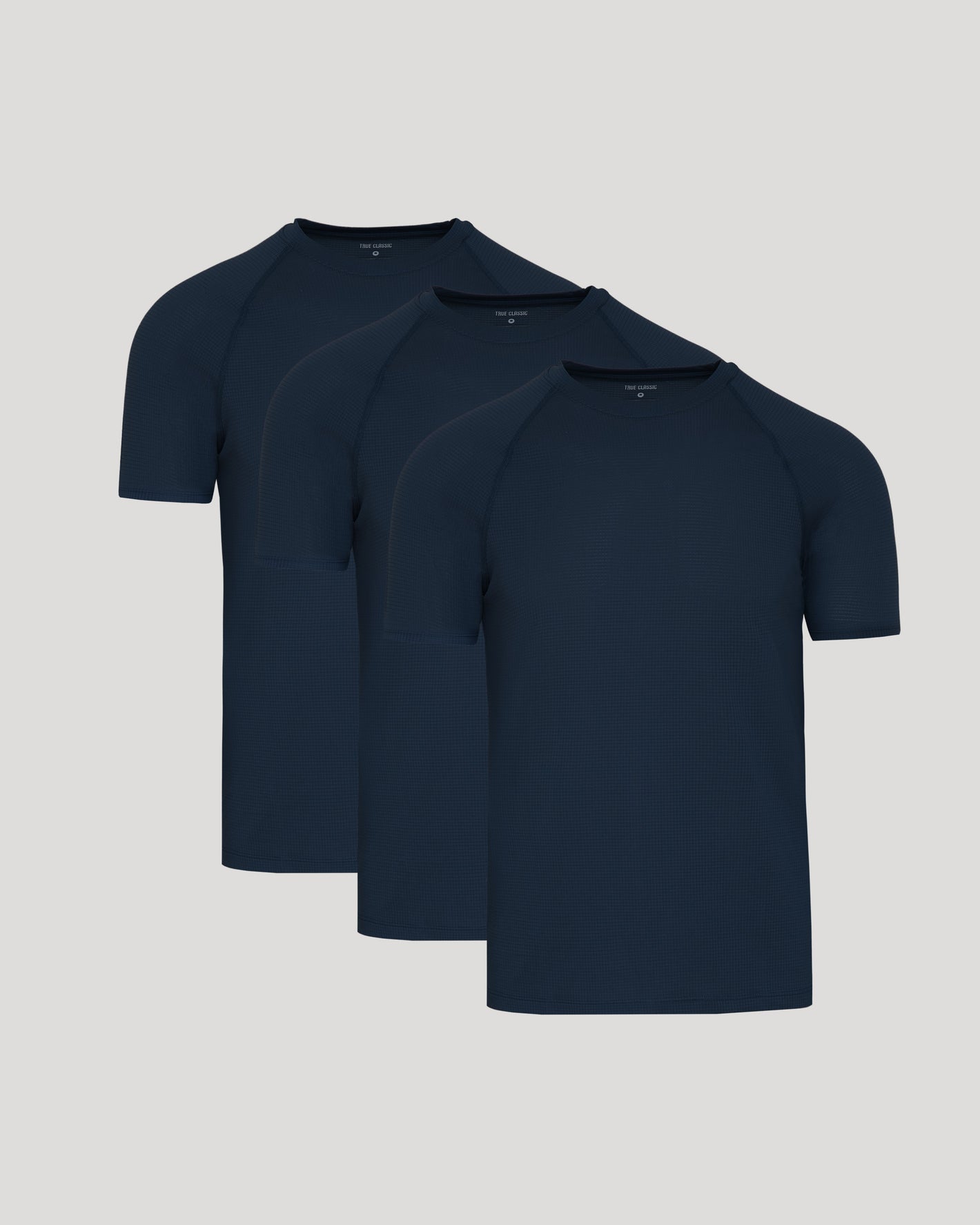 Navy Active Mesh Crew 3-Pack: three navy short-sleeve, crew-neck tees.