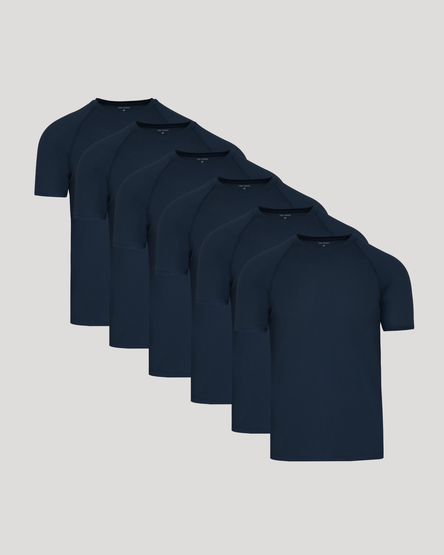 Navy Active Mesh Crew 6-Pack: six navy crew-neck T-shirts displayed.