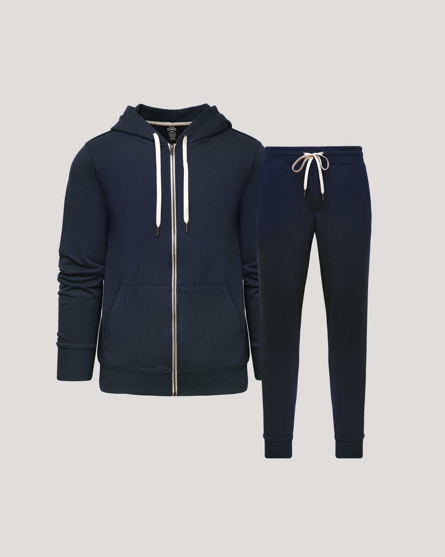 Navy Full Zip Fleece Hoodie & Jogger 2-Pack with drawstrings.
