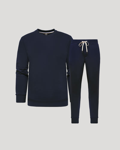Navy Pullover Fleece Crew & Jogger Set