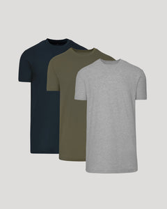 True ClassicClassic Tall Straight Hem Crew Neck T-Shirt 3-Pack displayed in layers.