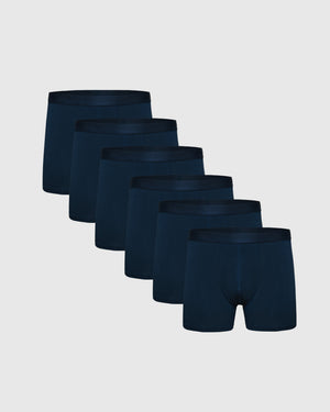 Navy Boxer Trunks 6-Pack, staggered display, featuring soft, flyless design.