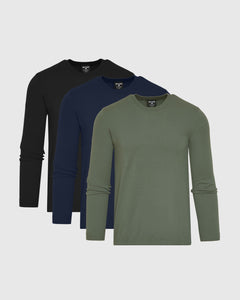 True ClassicStaple Crew Neck Sweater 3-Pack neatly arranged with ribbed details.