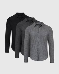True ClassicNeutral Do-It-All Comfort Button Up Shirt 3-Pack