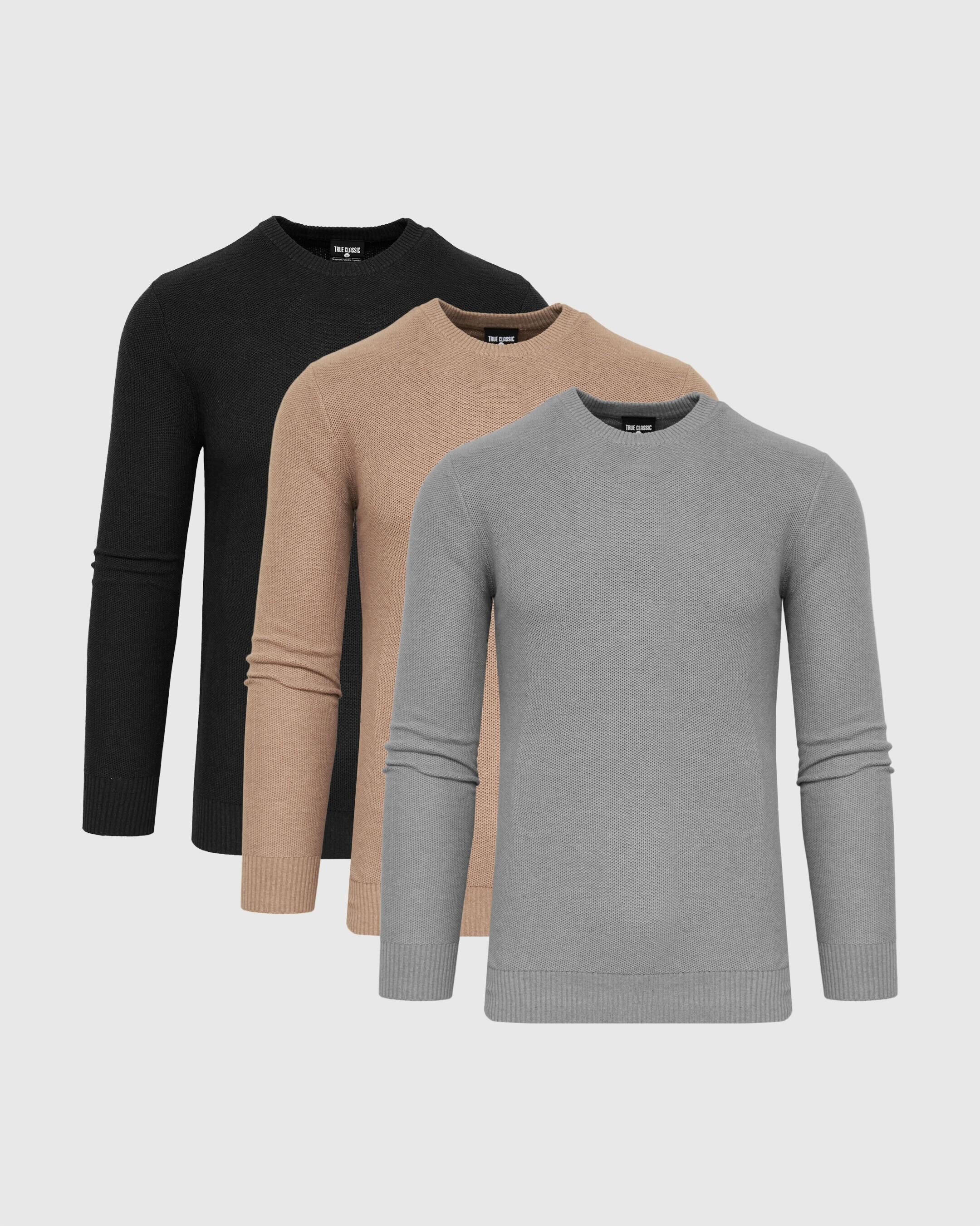 Neutral Cotton Pique Crew Sweater 3-Pack