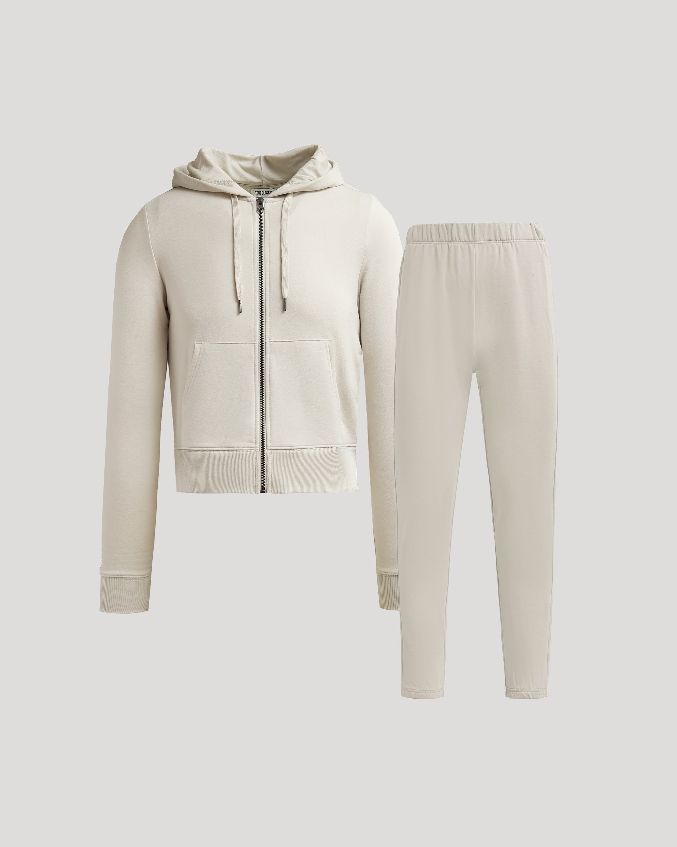 Womens Oatmeal Crop Zip Hoodie & Relaxed Jogger 2-Pack - True Classic