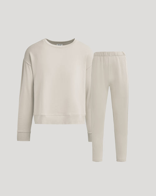 Womens Oatmeal Slouch Pullover Crew & Relaxed Jogger 2-Pack set.
