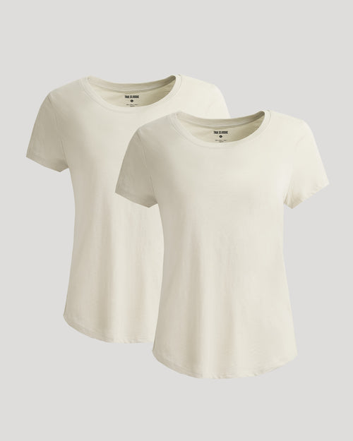 Womens Oatmeal Slub Scoop Neck Tee 2-Pack, side-by-side display.