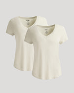 Womens Oatmeal Relaxed Slub V-Neck Tee 2-Pack