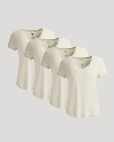 Womens Oatmeal Relaxed Slub V-Neck Tee 4-Pack