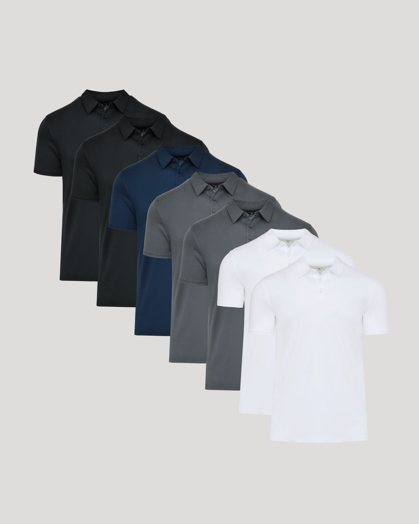 Premium Pima Polo 7-Pack in solid colors, short-sleeve, tailored fit.