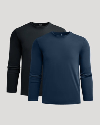 Black & Navy Premium Pima Long Sleeve Crew 2-Pack