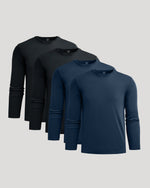 Black & Navy Premium Pima Long Sleeve Crew 4-Pack