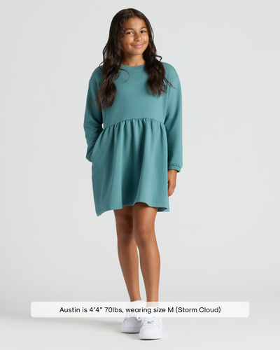 Girls Long Sleeve Fleece Dress - Stormcloud