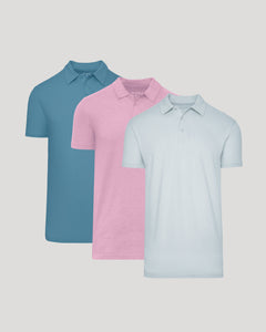 True ClassicSeasonal Tall Classic Polo 3-Pack displayed in teal, pink, blue.