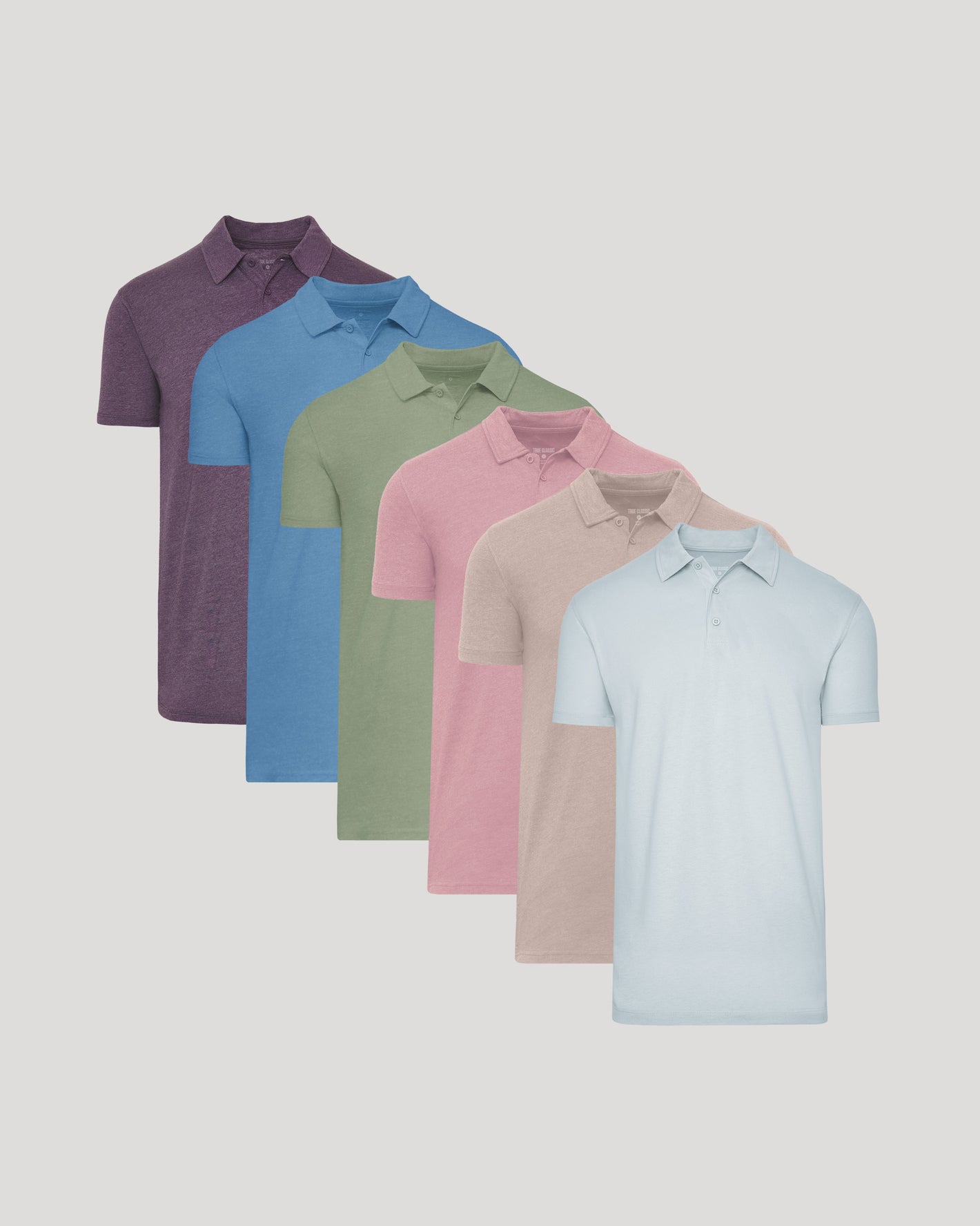Seasonal Tall Classic Polo 6-Pack, staggered short-sleeve shirts, soft knit.