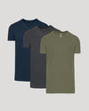 Staple Short Sleeve Tall Classic V-Neck 3-Pack in olive, gray, and navy.