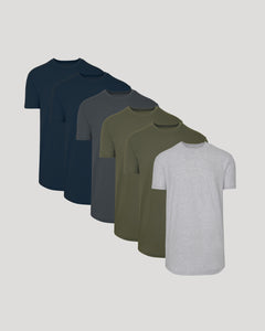 True ClassicShort Sleeve Tall Curved Hem Crew 6-Pack, staggered overlapping display.
