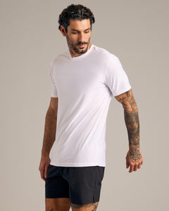 True ClassicMan in Pine Active Crew 6-Pack, wearing white fitted tee and black shorts.