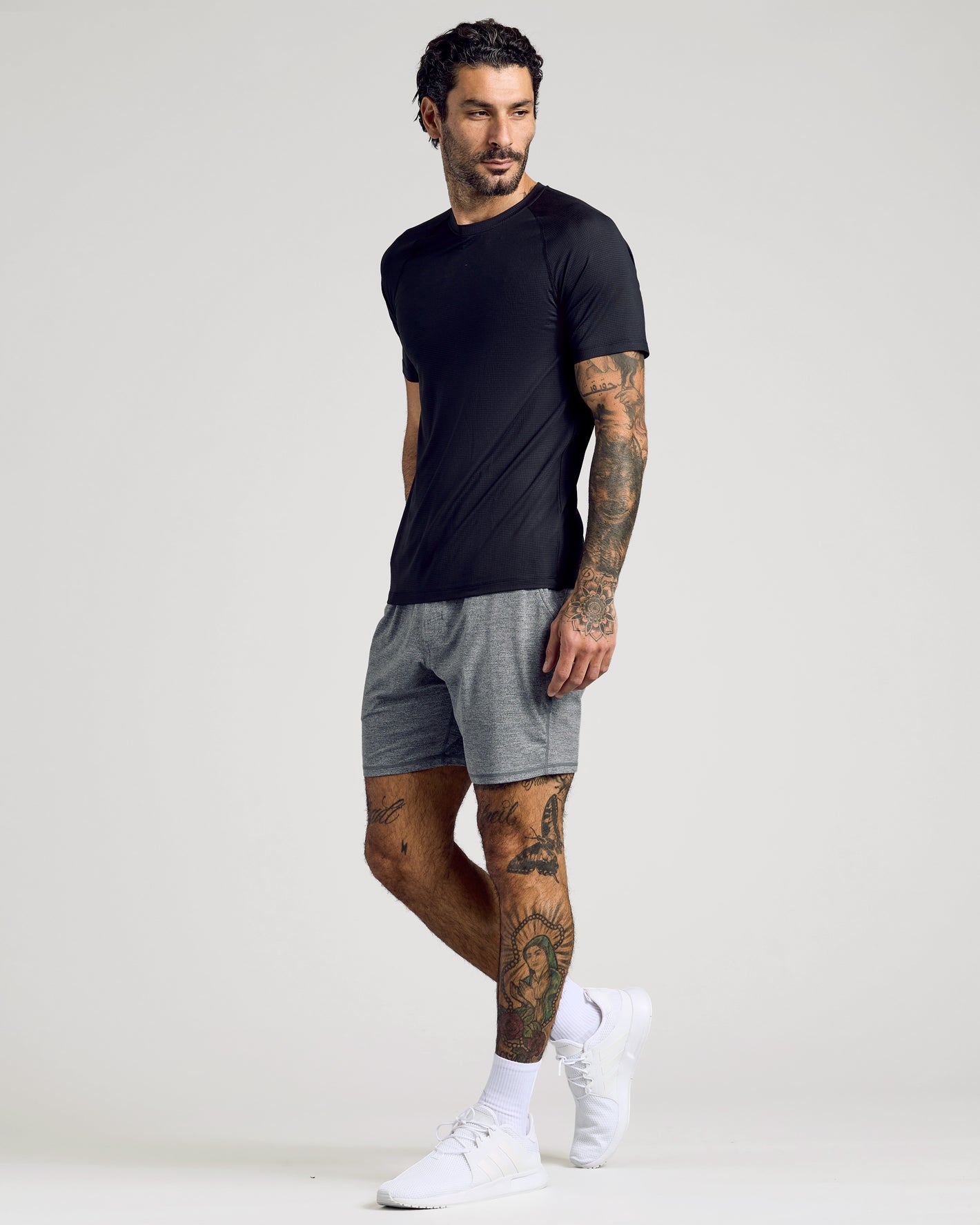 Male model wearing Black Active Mesh Crew 6-Pack athletic outfit.