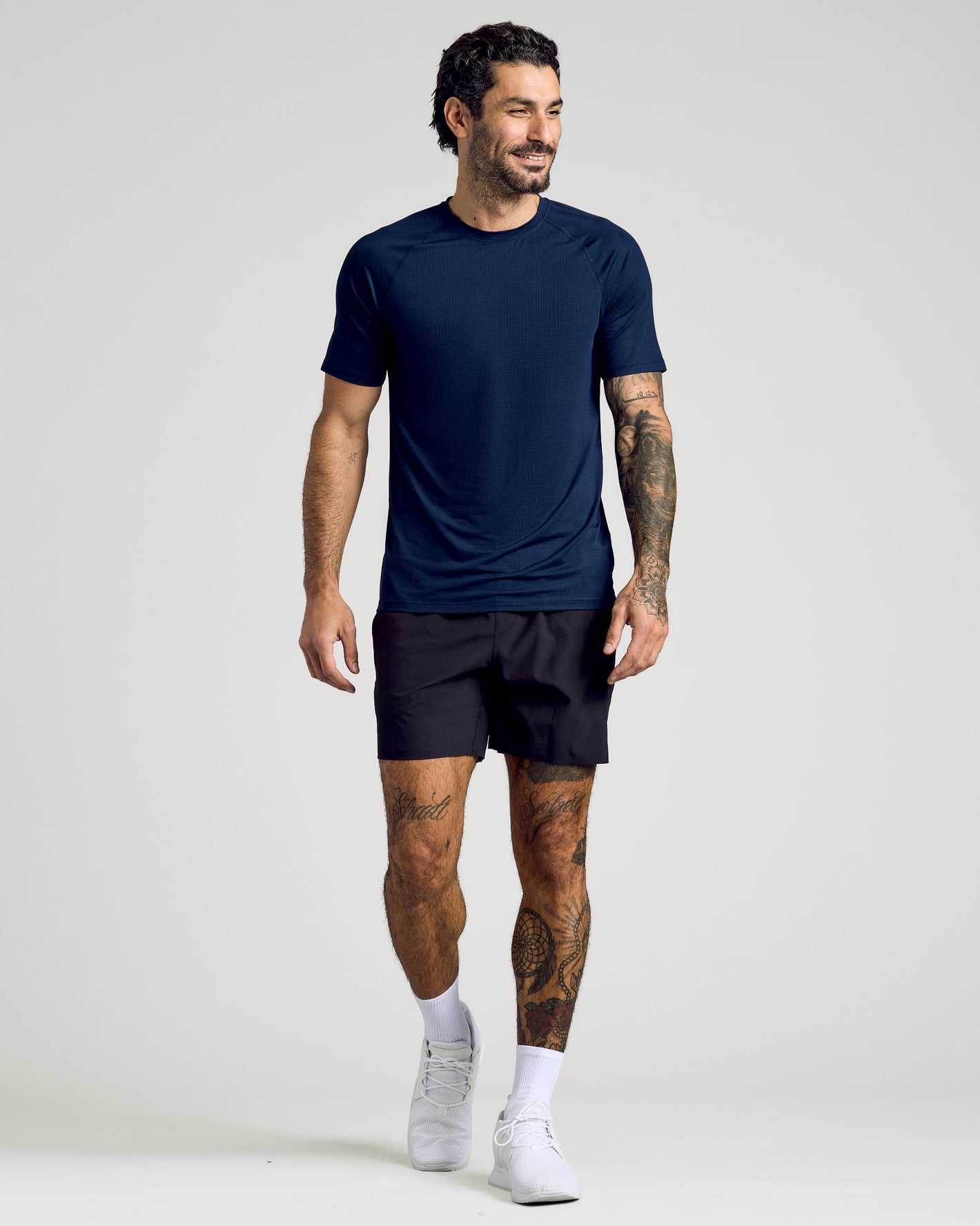 Man in Navy Active Mesh Crew T-shirt from Black & Navy Active Mesh Crew 3-Pack.