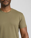 Man wearing a green t-shirt against a neutral background