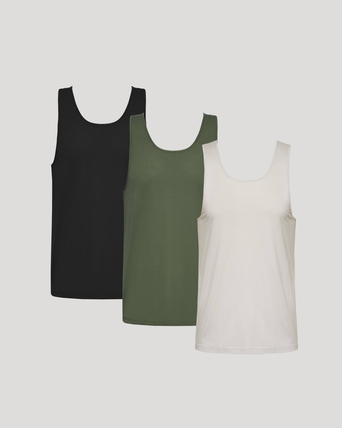 The Standard Sleeveless Active Mesh Tank 3-Pack displayed side by side.