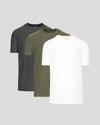 Staple Active Crew 3-Pack T-shirts: white, olive green, charcoal gray.