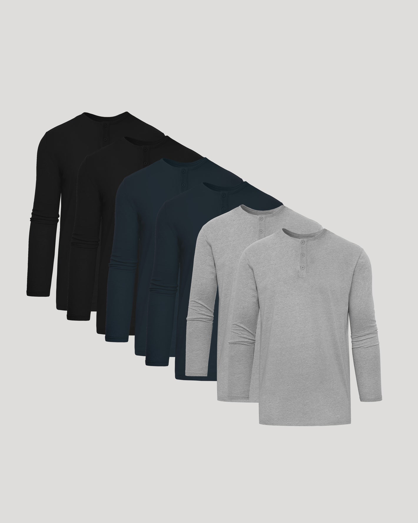 Tall Classic Long Sleeve Henley 6-Pack with buttoned placket and slim sleeves.