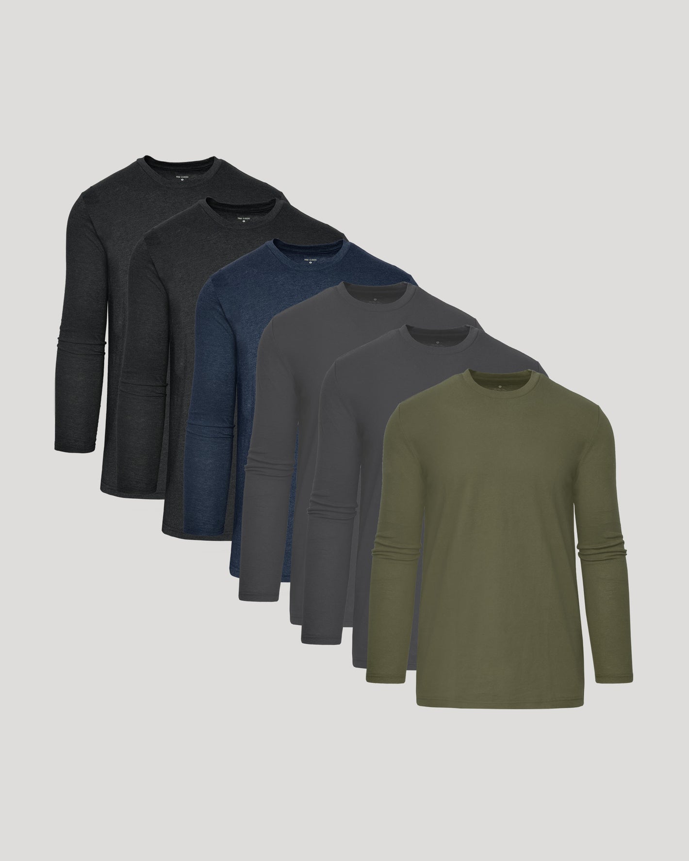 Staple Tall Long Sleeve T-Shirt 6-Pack in muted, solid colors.