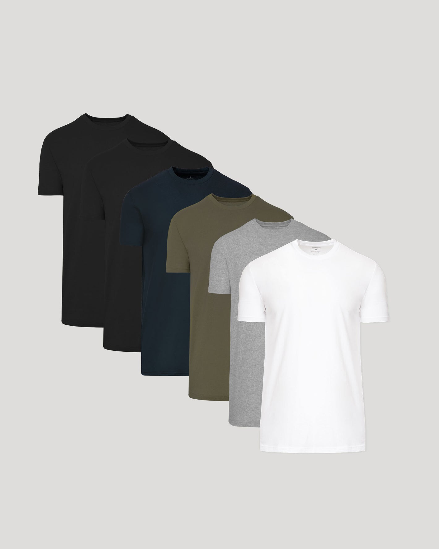 Tall Straight Hem T-Shirt 6-Pack, neatly staggered, showcases classic crew-neck design.