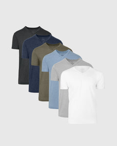 True ClassicStaple Heathers V-Neck T-Shirt 6-Pack, overlapping display, solid colors.