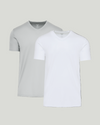 Steel White Pima V-Neck 2-Pack: white and light gray tees, flat.