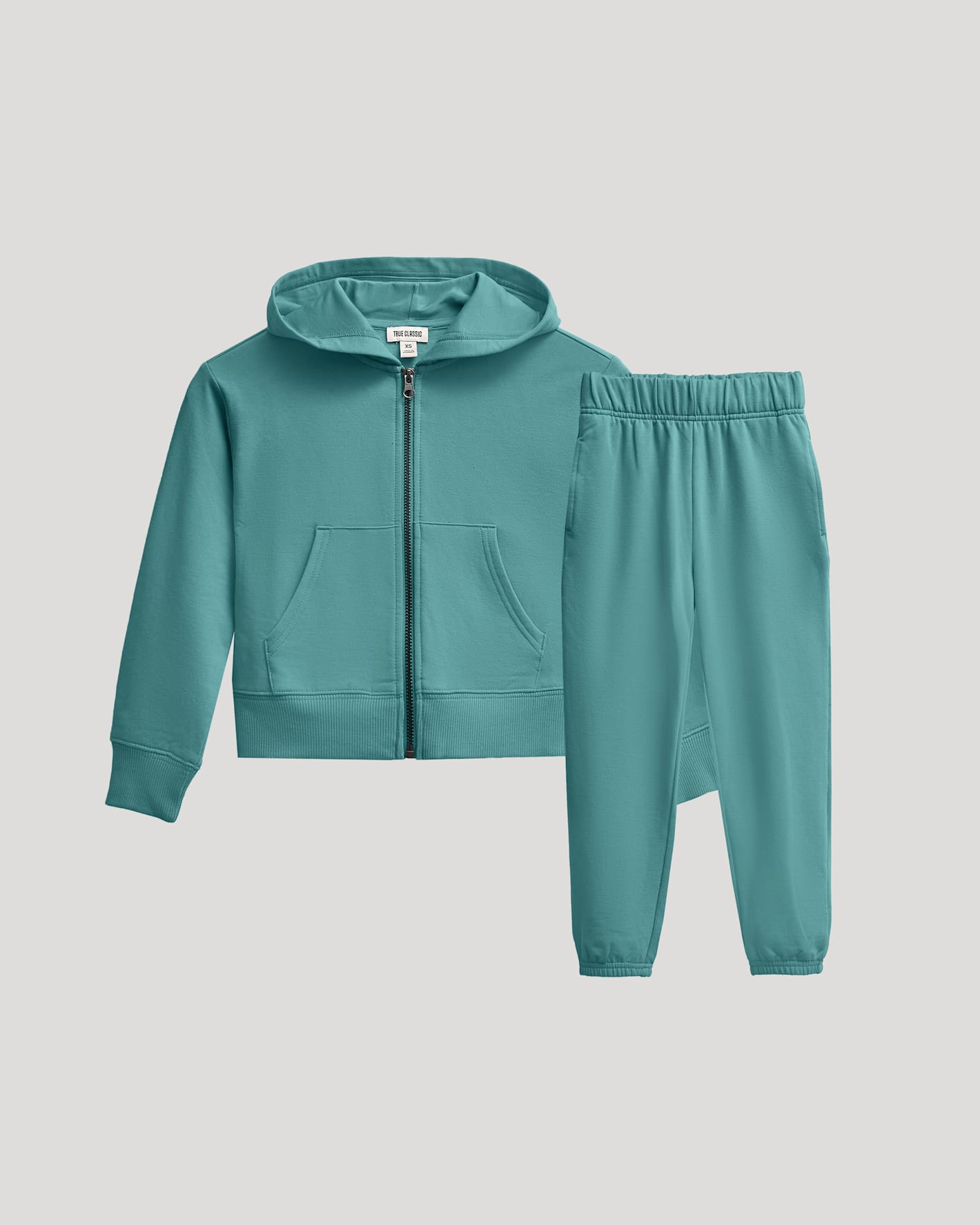 Girls Stormcloud Cropped Zip Hoodie & Relaxed Joggers set with elastic waist.