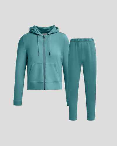 Crop Zip Hoodie & Relaxed Jogger Set - Stormcloud