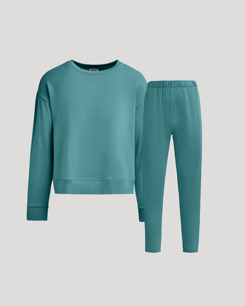 Womens Stormcloud Slouch Pullover Crew & Relaxed Jogger 2-Pack set displayed.