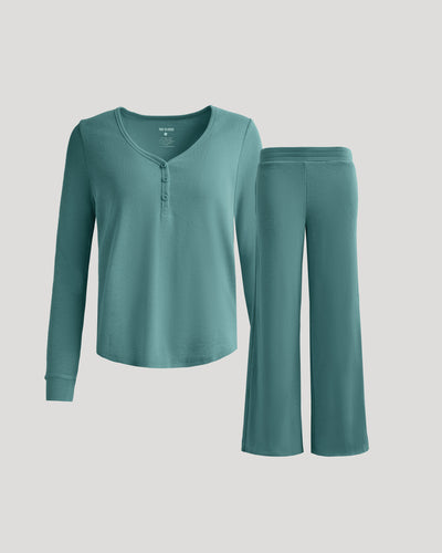 Waffle Henley & Waffle Pants Set - Stormcloud