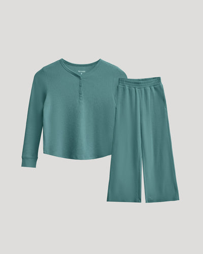 Stormcloud Waffle Long Sleeve Henley & Waffle Leg Pants Set