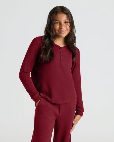 Girls Long Sleeve Boxy Waffle Henley 3-Pack