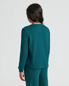 True ClassicBack view of Girls Deep Emerald Waffle Long Sleeve Henley & Waffle Leg Pants.