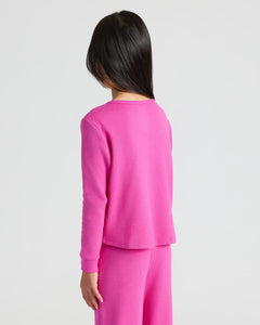 True ClassicPerson wearing Girls Electric Fuchsia Waffle Long Sleeve Henley & Pants.