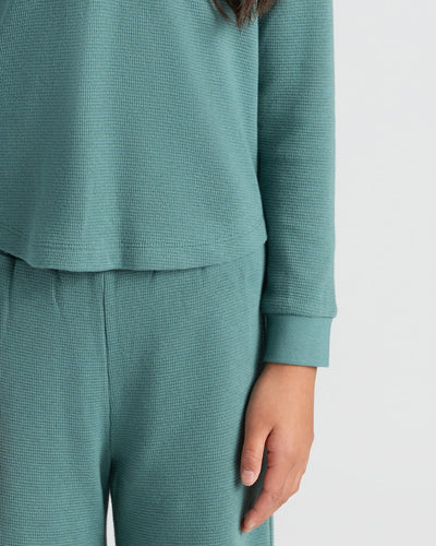 Girls Long Sleeve Boxy Waffle Henley - Stormcloud