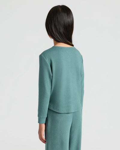 Girls Long Sleeve Boxy Waffle Henley - Stormcloud