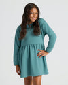 Girls Stormcloud Long Sleeve Fleece Dress on smiling girl.